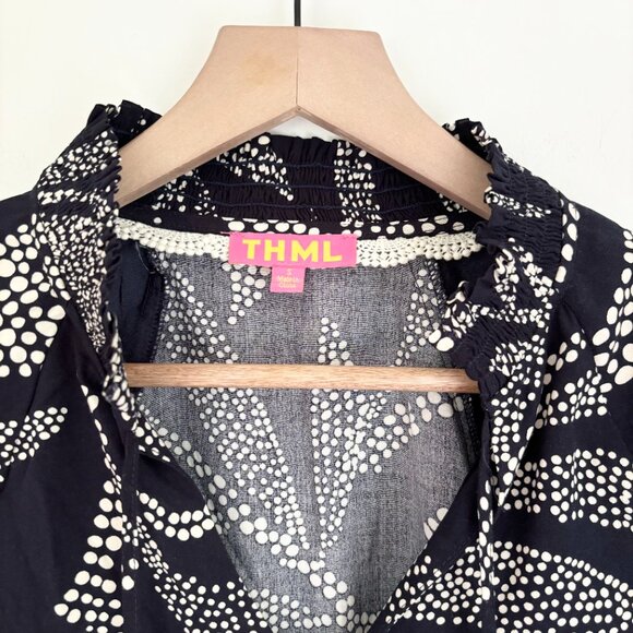 THML NWOT navy and cream blouse with embroidered flowers Size Small - Picture 2 of 5